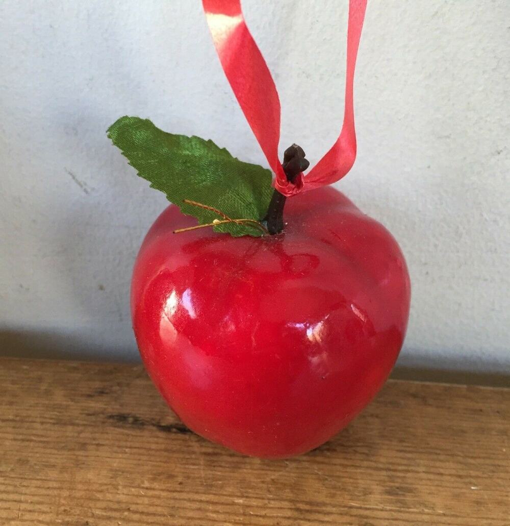 Vtg Classic Shiny Red Apple Bauble Ball Christmas Decor Ornament Decoration 2"